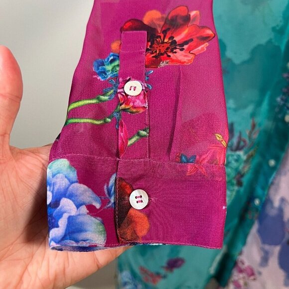 Soft Surroundings CalaFlores Tunic Shirt Size Medium Sheer Long Line Art to Wear - Picture 8 of 11